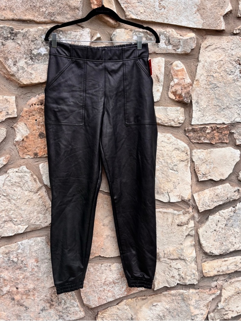 Spanx Women's Leather Like Joggers in Noir Black size medium NWT